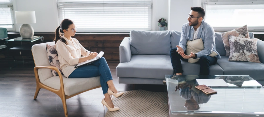 Image of man in therapy session during holistic rehab for depression