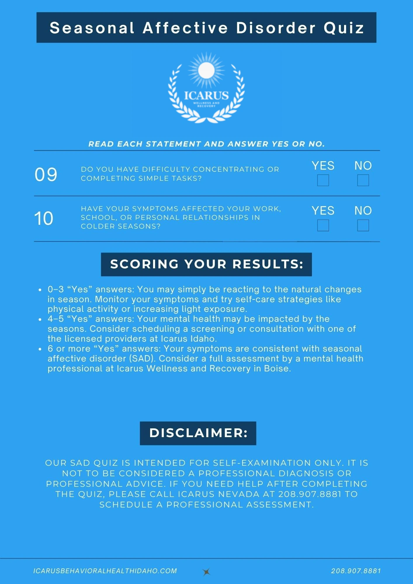 Seasonal Affective Disorder Quiz 2 - Icarus Wellness and Recovery