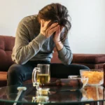 Image of a man sitting in pain with his hands on his face - What is the Alcohol Withdrawal Kindling Effect - Icarus Wellness