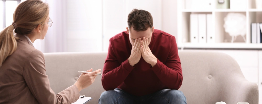 Patient receiving dual-diagnosis treatment for addiction and mental health issues