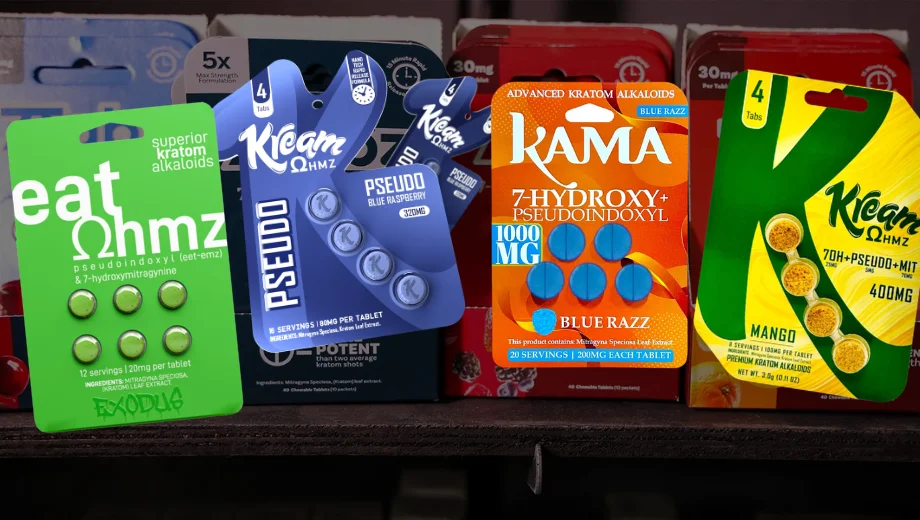 Image of Pseudo Kratom packages on a counter - Are Pseudo Kratom Tablets Addictive - Icarus Wellness and Recovery