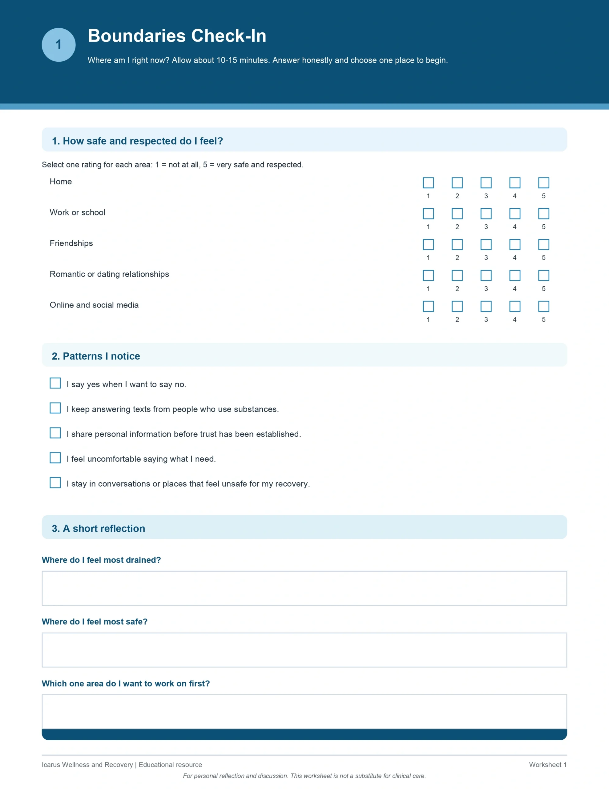 01-boundaries-check-in-worksheet -Boundaries in Recovery Worksheet - Icarus Wellness
