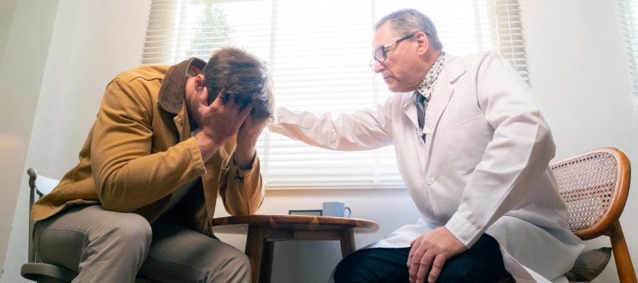 Image of a man in a consultation with his doctor to assess his risk factors for difficult Lexapro withdrawal