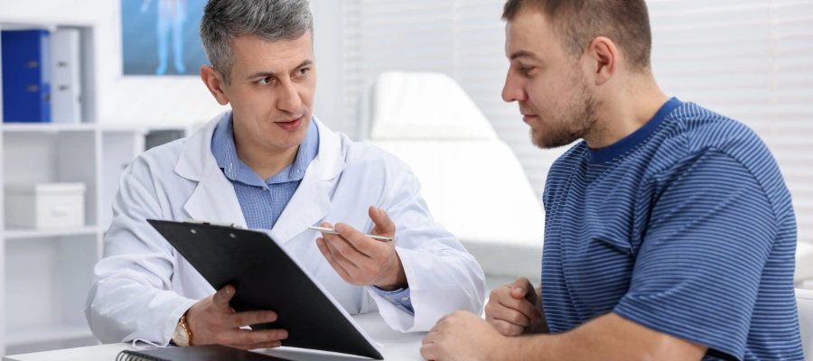 Image of a pharmacist reviewing a safe and gradual Lexapro taper plan with a patient to reduce withdrawal risk