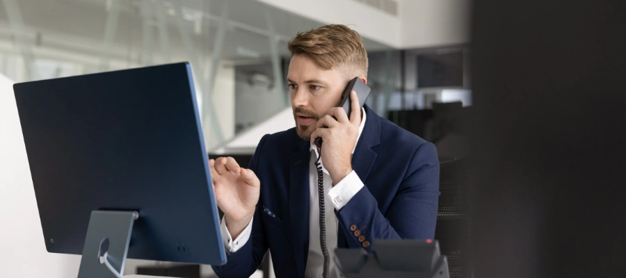 Image of an admissions counselor on the phone providing a confidential consultation to help determine the next treatment step at Icarus